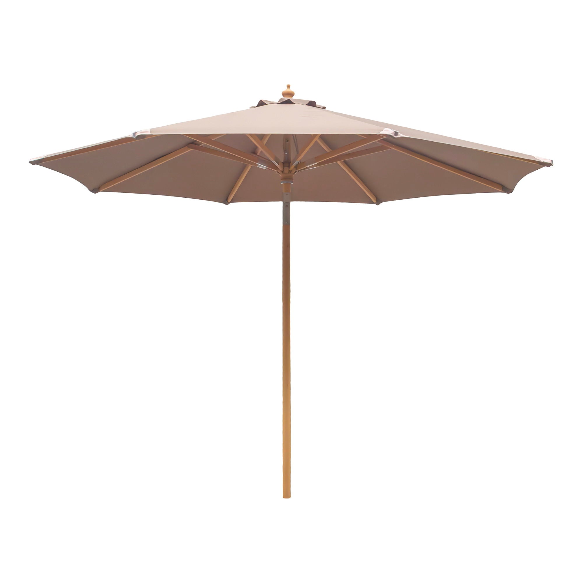 Parasol Austin bois FSC polyester taupe Ø300 cm inclinable, vue de face fond blanc