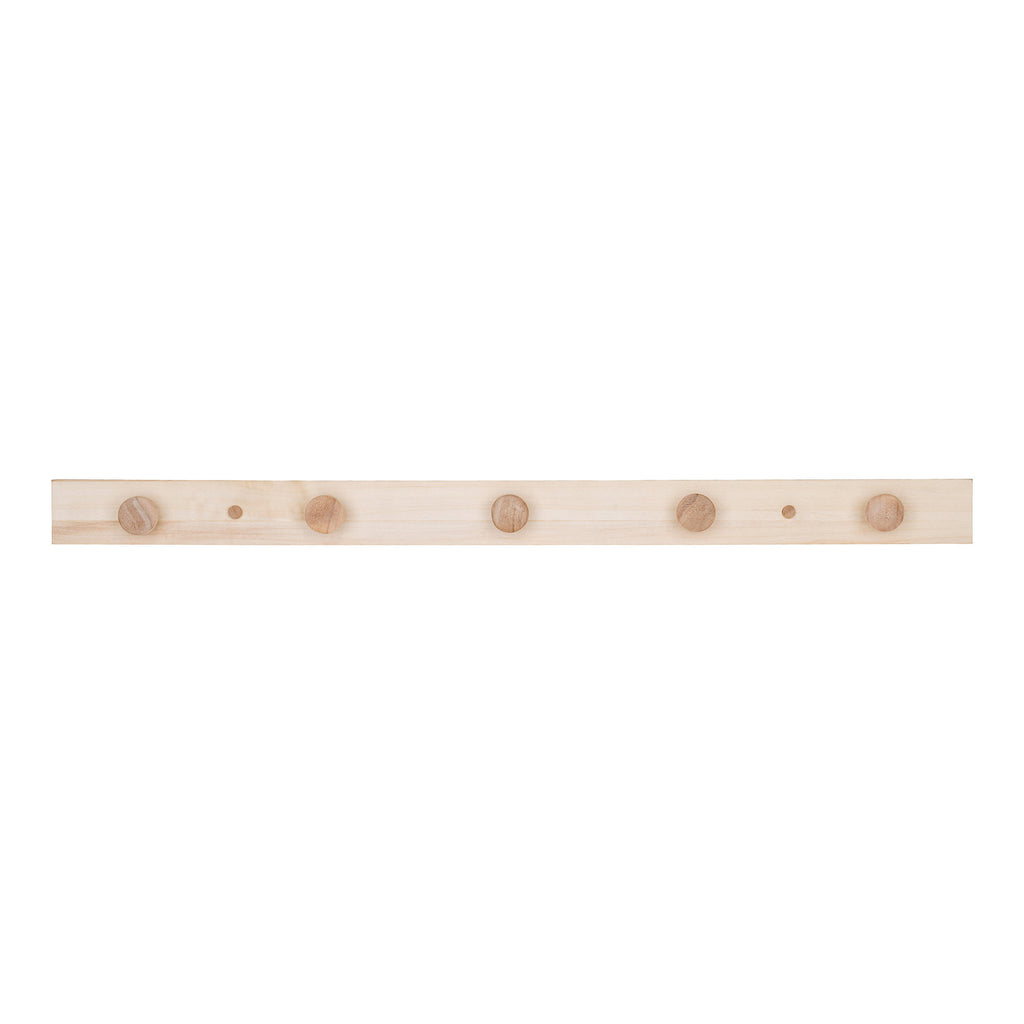 Patère murale Abano bois peuplier naturel 70 cm 5 crochets ronds vue de face épurée