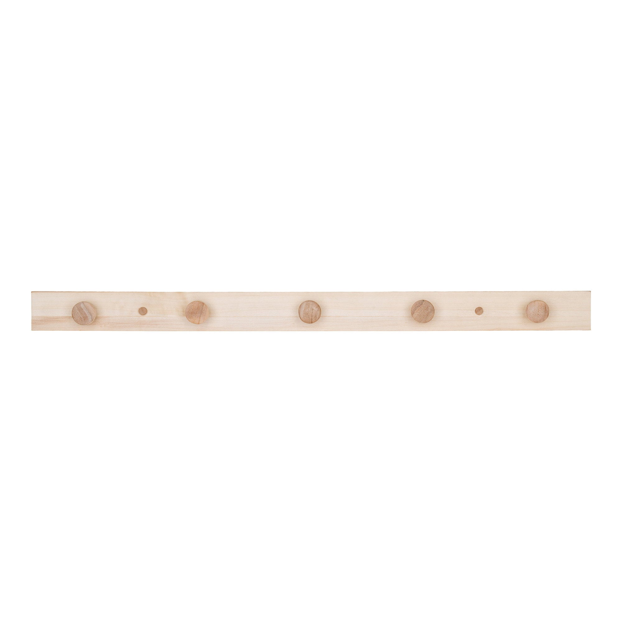 Patère murale Abano bois peuplier naturel 70 cm 5 crochets ronds vue de face épurée