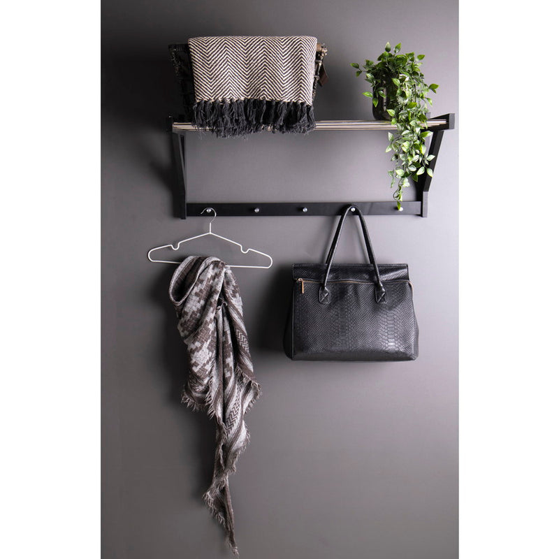 Dimensions Padova Wall Rack – Wood & Black Steel – Shelf & Hooks 78 cm