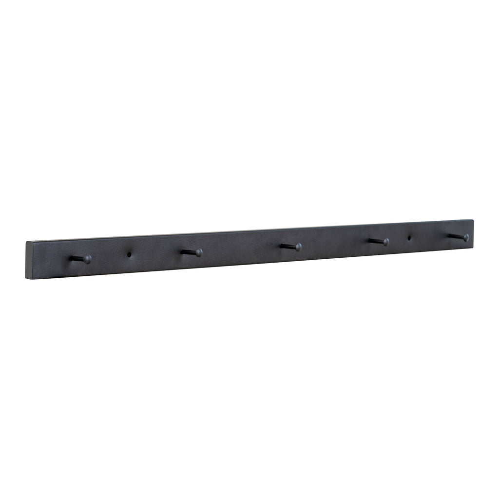 Patère murale Vita acier noir mat 7 crochets vue trois quarts profil lame horizontale