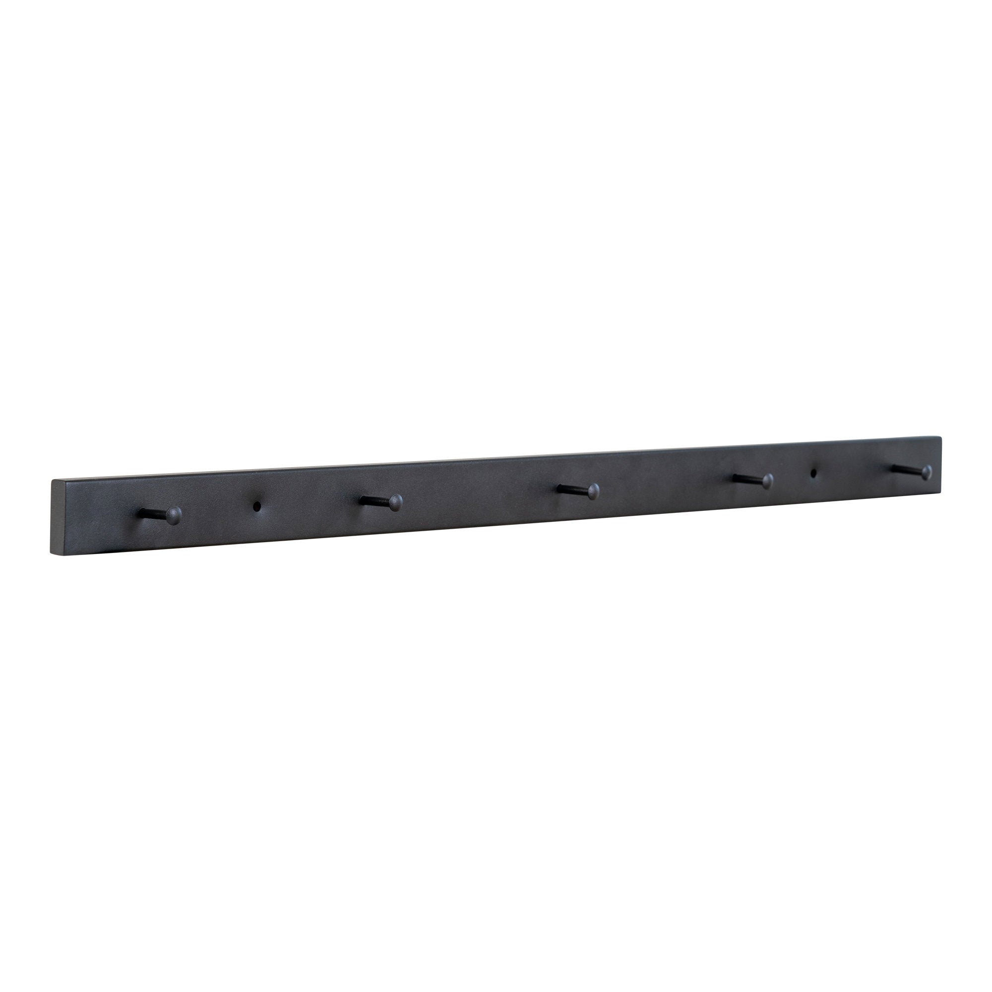 Patère murale Vita acier noir mat 7 crochets vue trois quarts profil lame horizontale