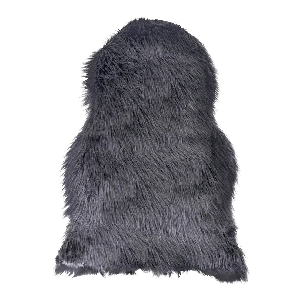 Peau d'agneau artificielle grise 50x85 cm fausse fourrure longue polyester vue du dessus