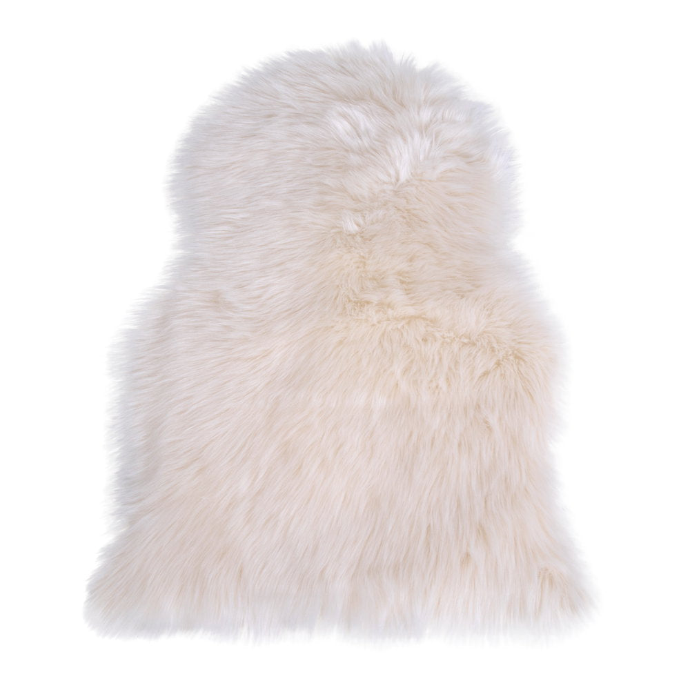 Peau d'agneau artificielle ivoire 50x85 cm fausse fourrure longue polyester vue du dessus