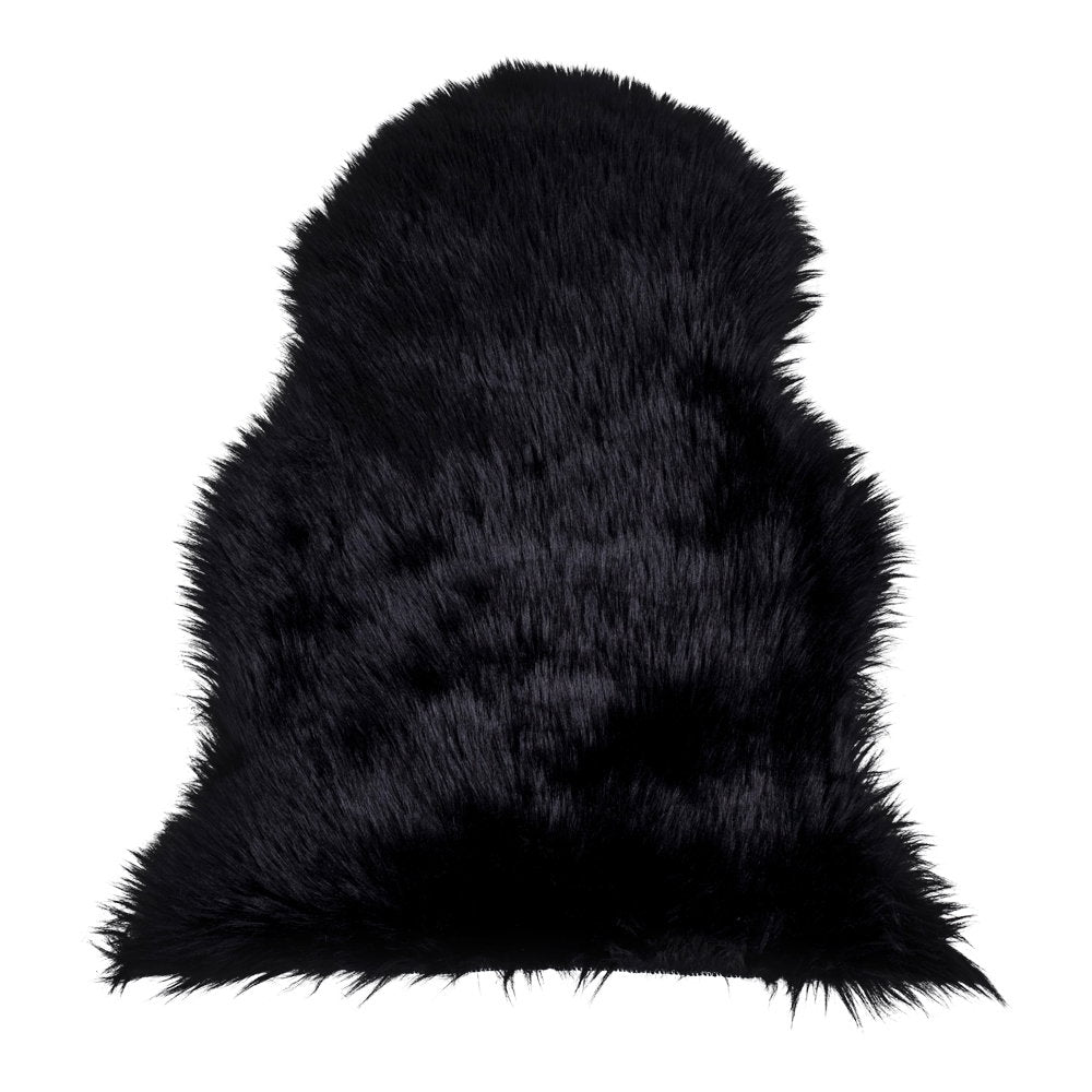 Peau d'agneau artificielle noire 50x85 cm fausse fourrure longue polyester vue du dessus