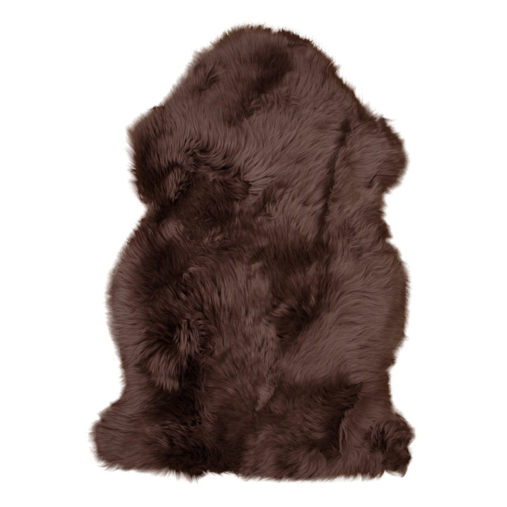 Peau d'agneau naturelle brune 50x85 cm vraie peau longue poil bouclé vue du dessus