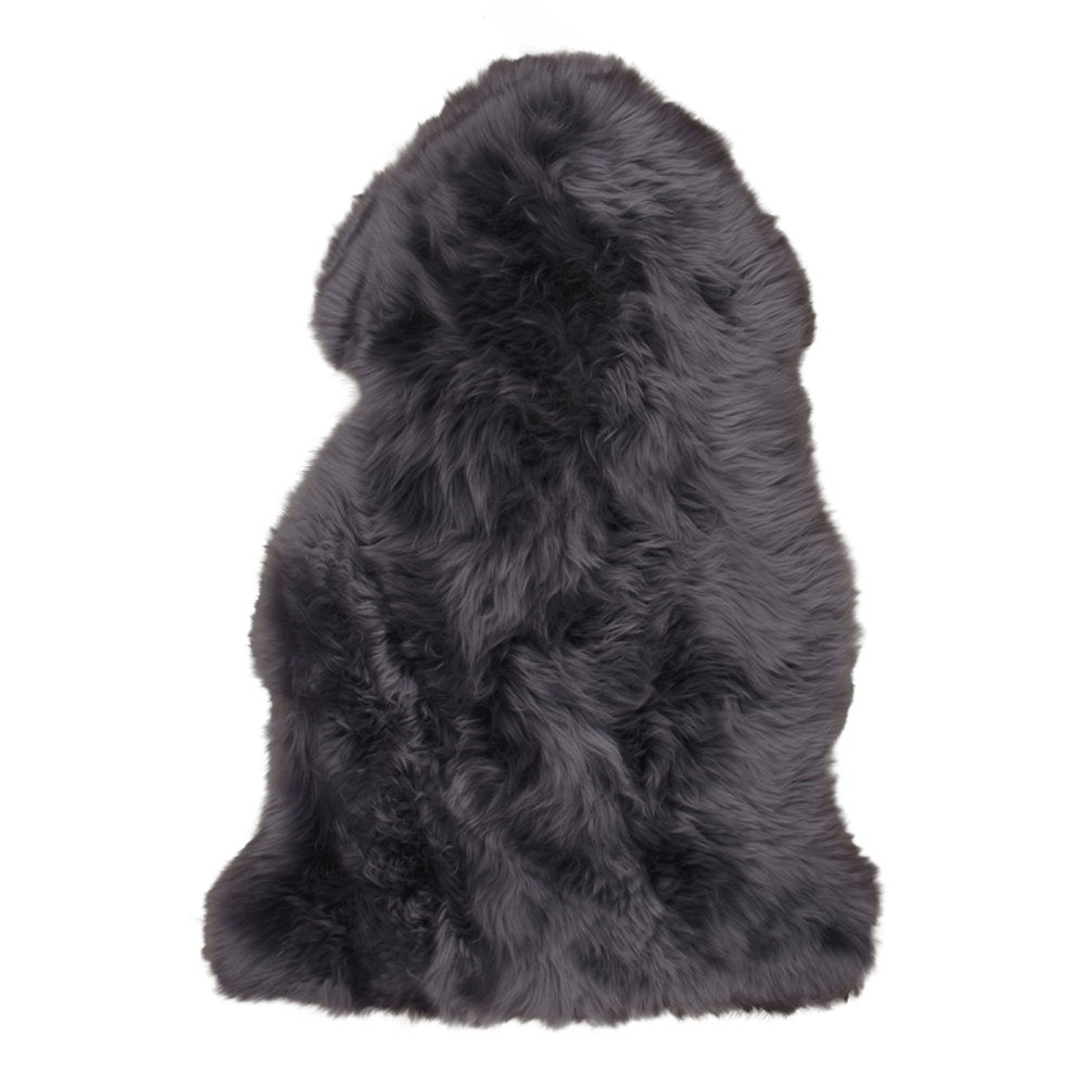 Peau d'agneau naturelle grise 50x85 cm vraie peau longue poil bouclé vue du dessus