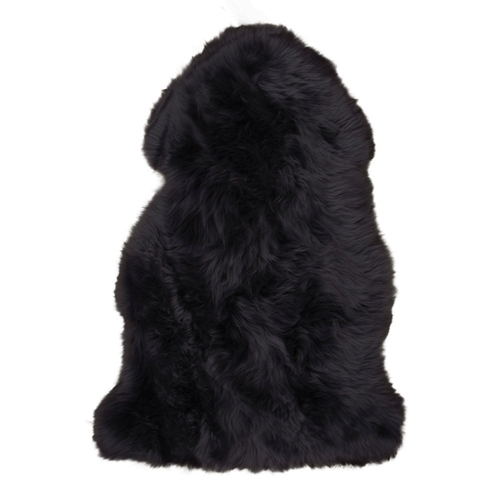 Peau d'agneau naturelle noire 50x85 cm vraie peau longue poil bouclé vue du dessus