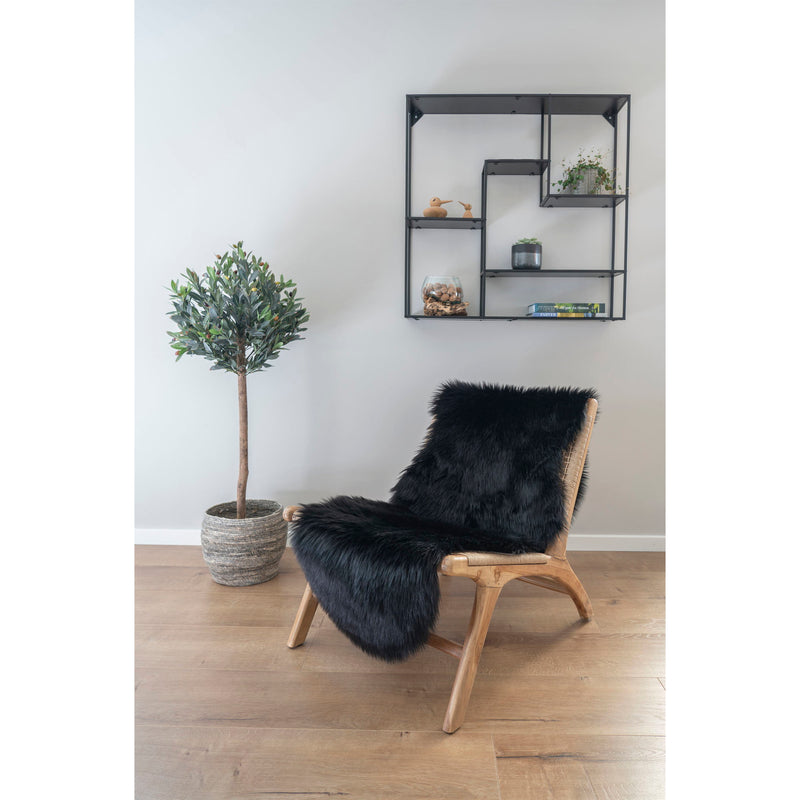 Dimensions Deep Black Synthetic Lambskin – Fluffy Faux Fur – 60 × 180 cm