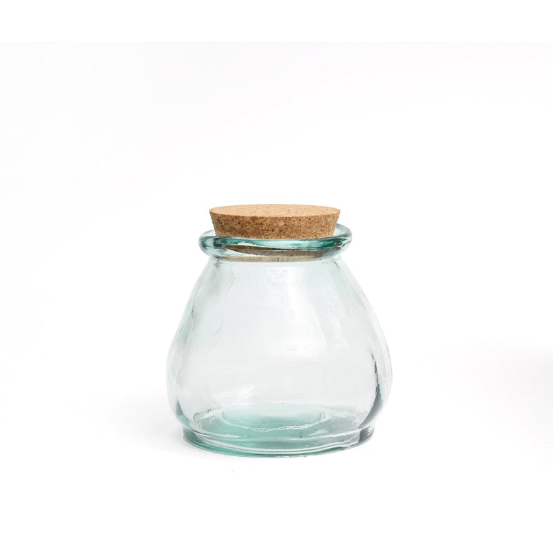 Dimensions Petit bocal ventru à bouchon de liège en verre recyclé 10 cm