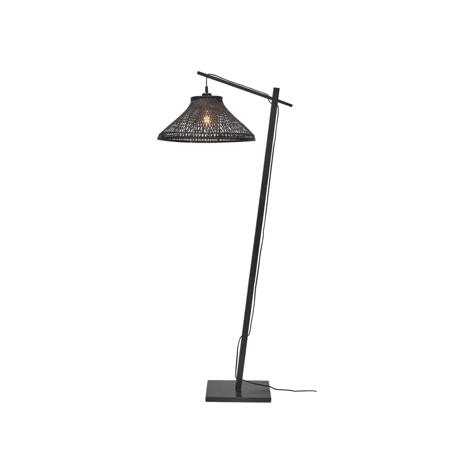 Petit lampadaire liseuse Tahiti bras noir bambou conique 45 cm E27