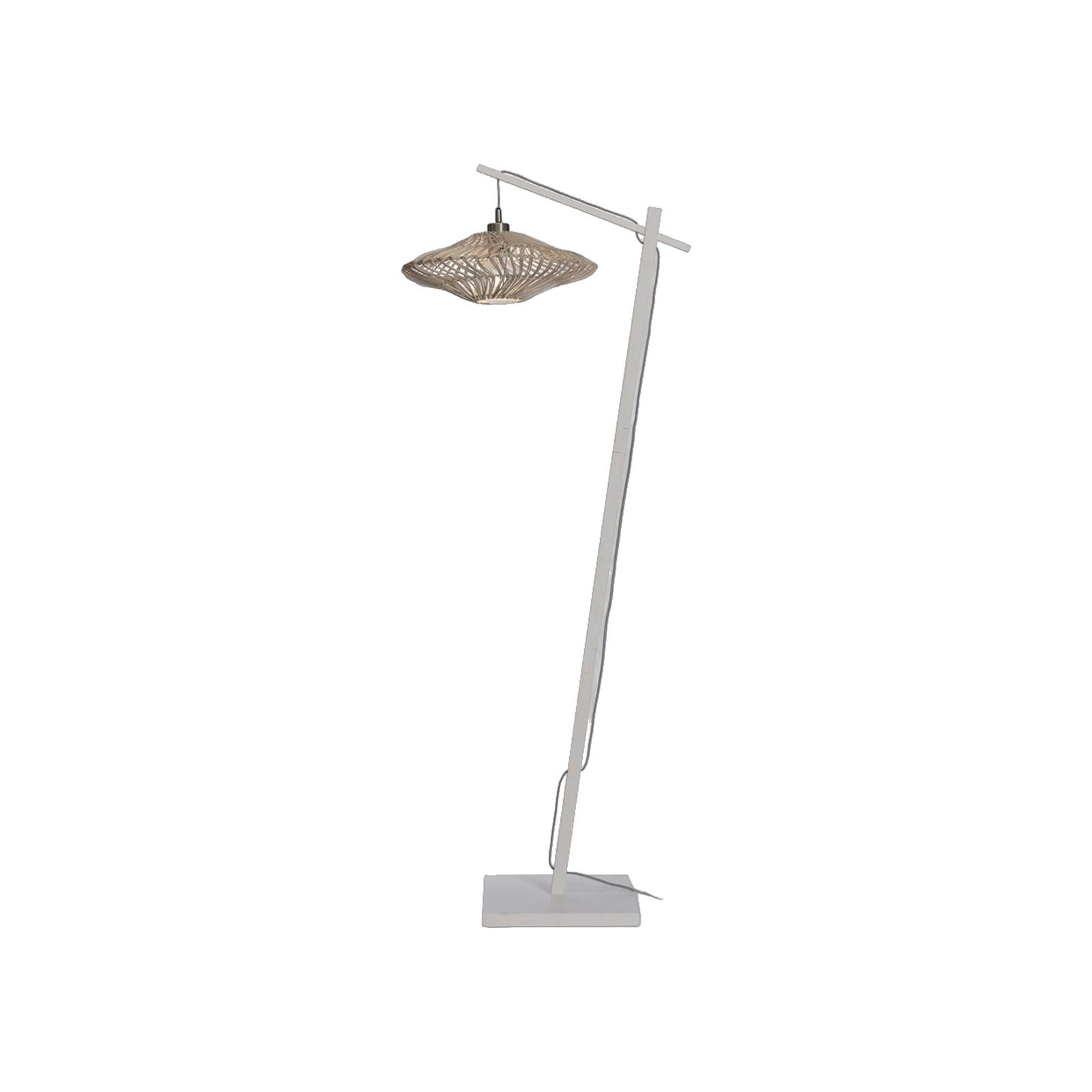 Petit lampadaire Zanzibar rotin bras blanc 40 cm E27