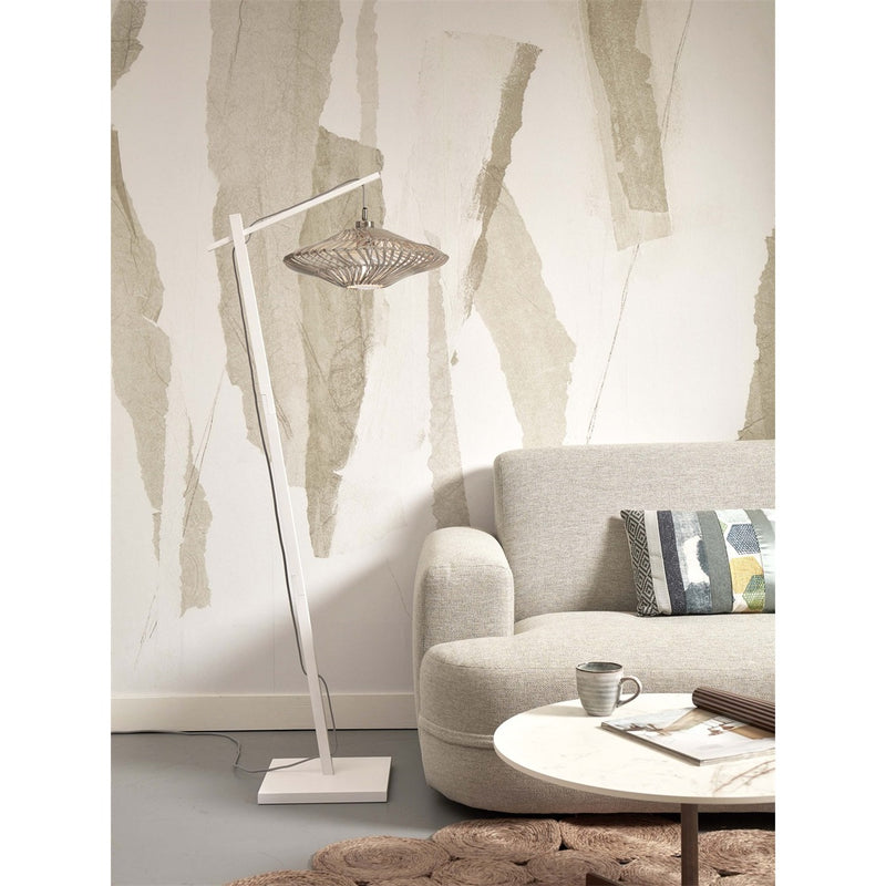 Dimensions Petit lampadaire Zanzibar rotin bras blanc 40 cm E27