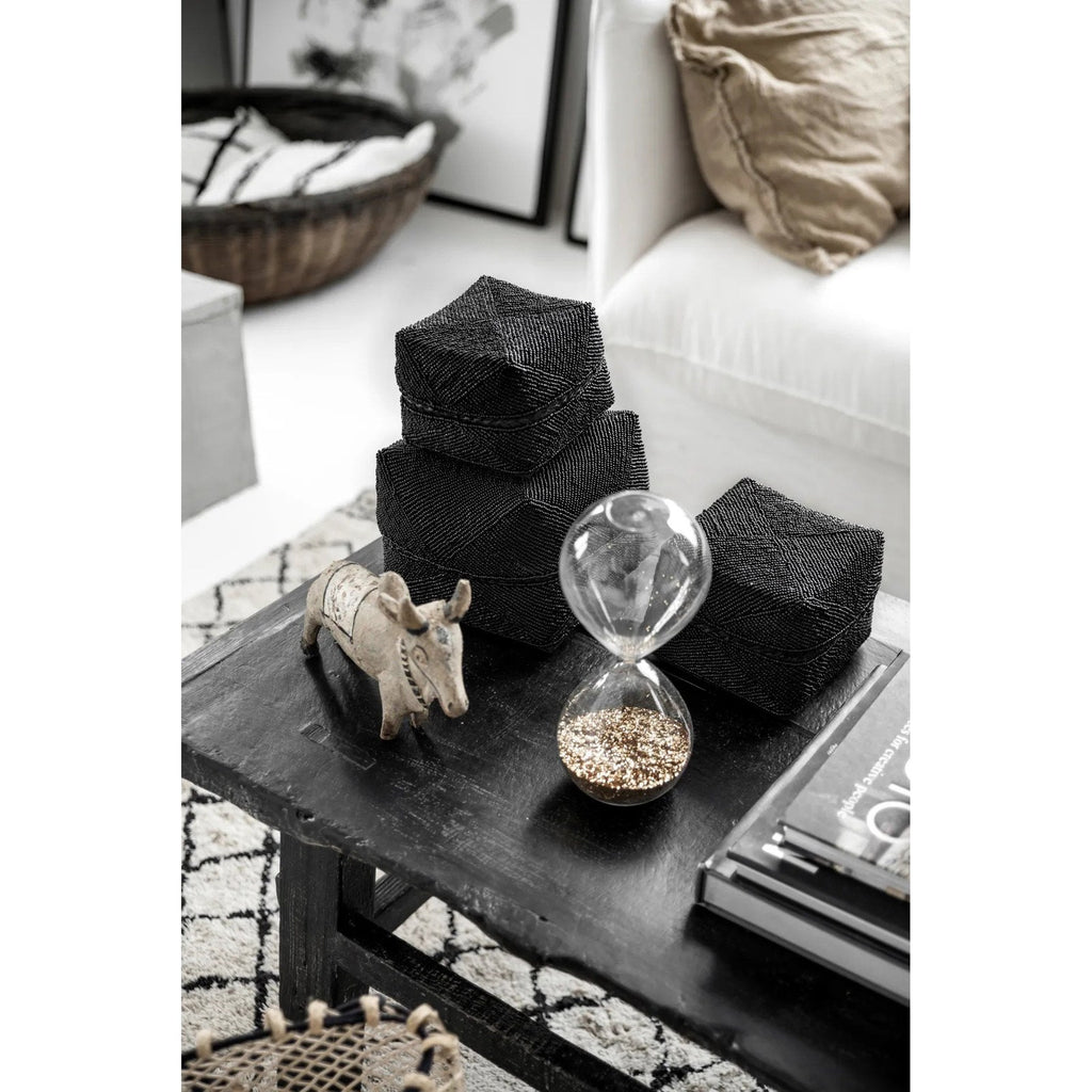 Petit panier Beaded en bambou et perles noires, vue 3