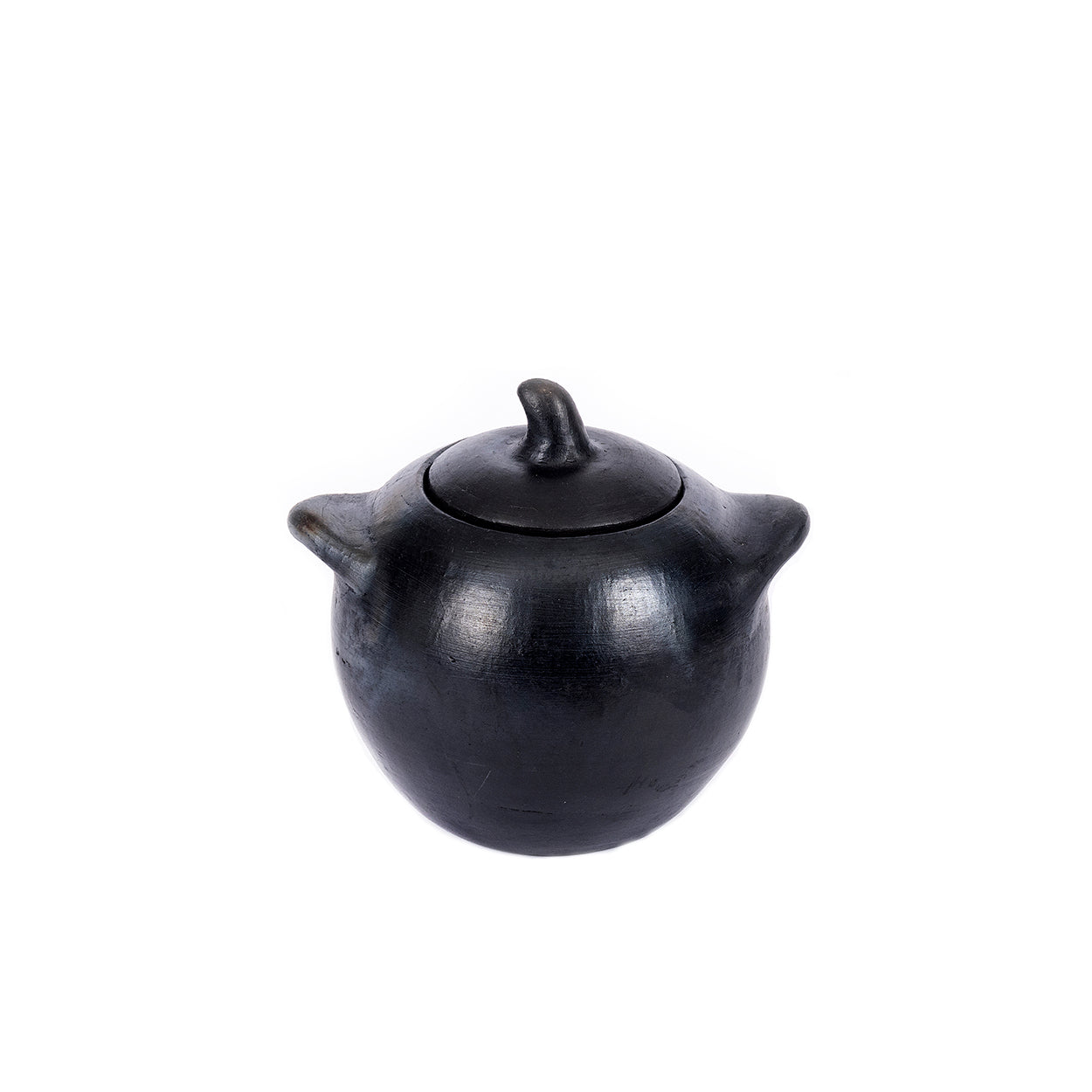 Petit pot à couvercle en terre cuite noircie au feu 8 cm