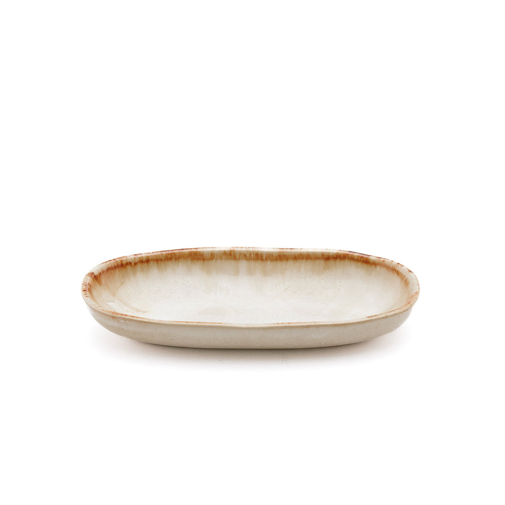Petite assiette ovale Cascais en grès blanc 16 cm