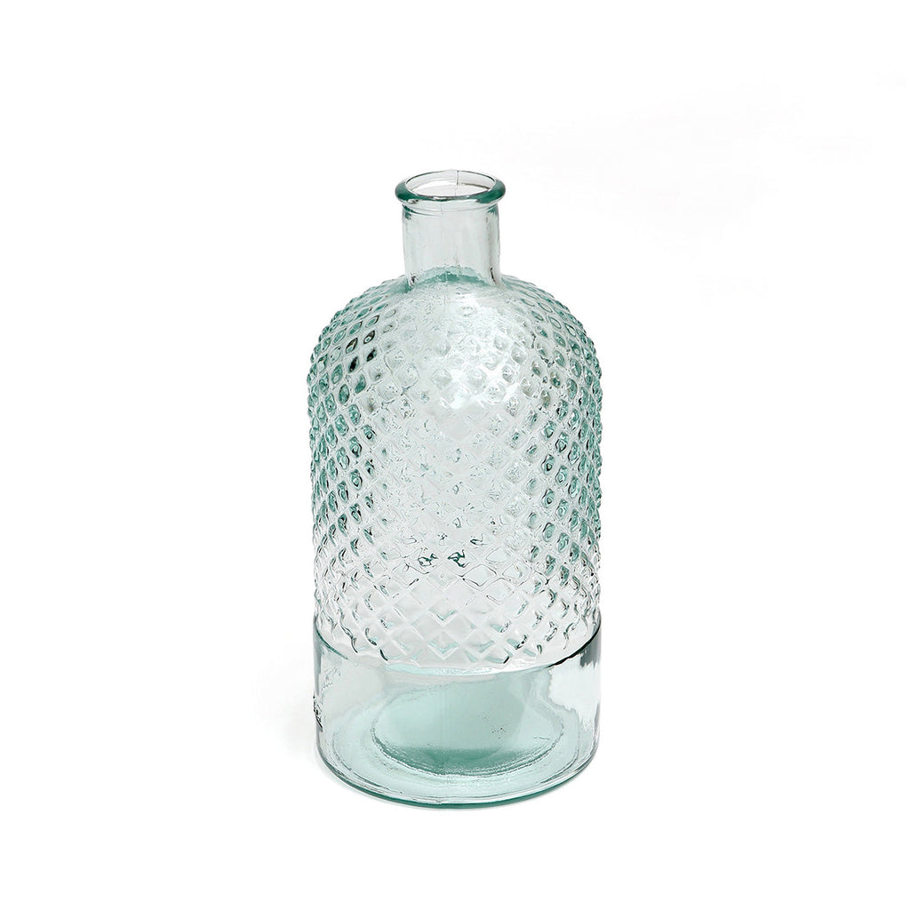 Petite bouteille décorative à pointes de diamant en verre recyclé 22 cm