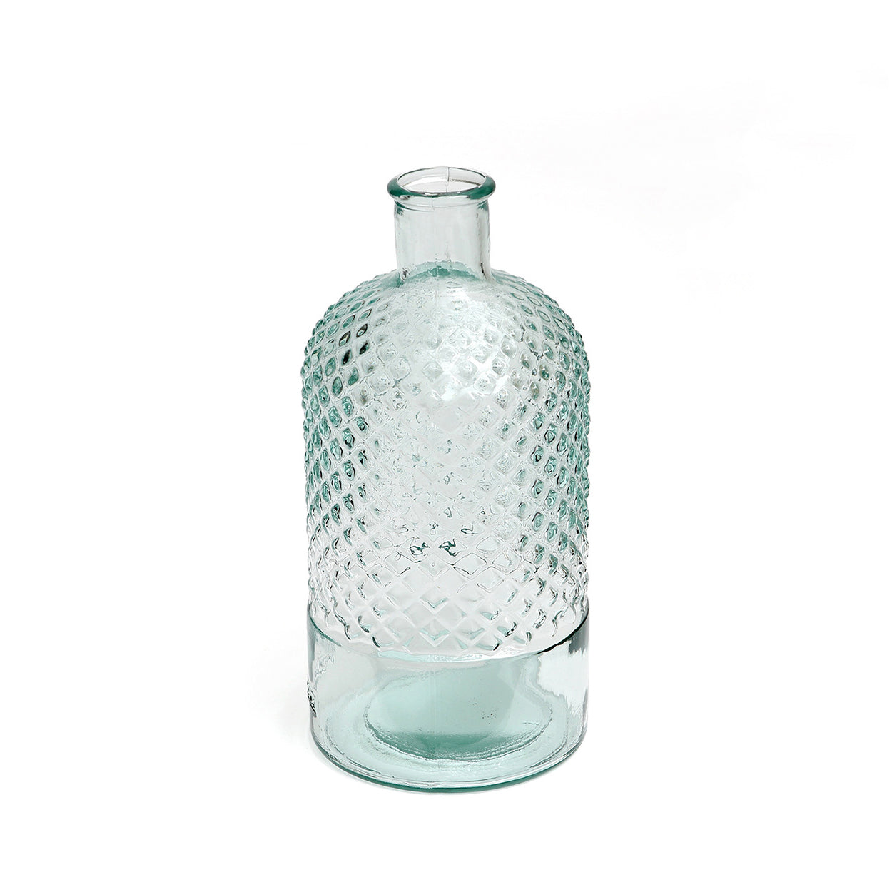 Petite bouteille décorative à pointes de diamant en verre recyclé 22 cm