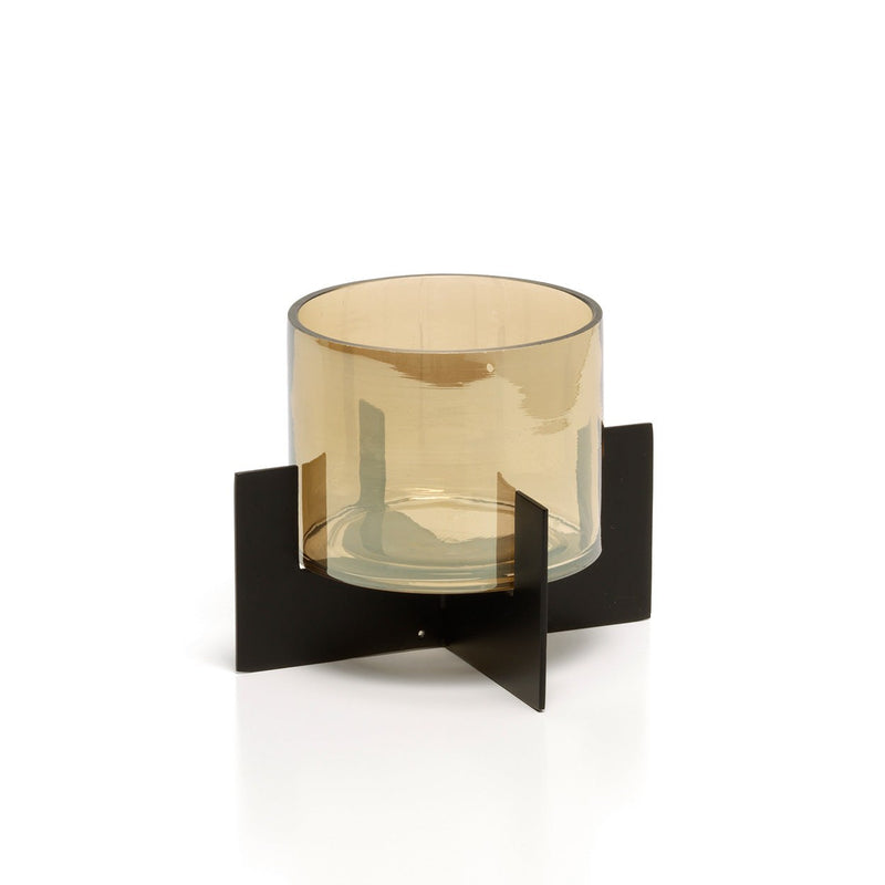 Dimensions Photophore bas en verre fumé sur croisillon noir 10 cm