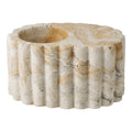 Photophore ciment marbré cannelures travertin beige ocre Ø10,5 H5,5 cm vue dessus