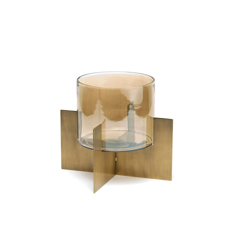 Dimensions Photophore large en verre fumé sur croisillon de laiton 22 cm