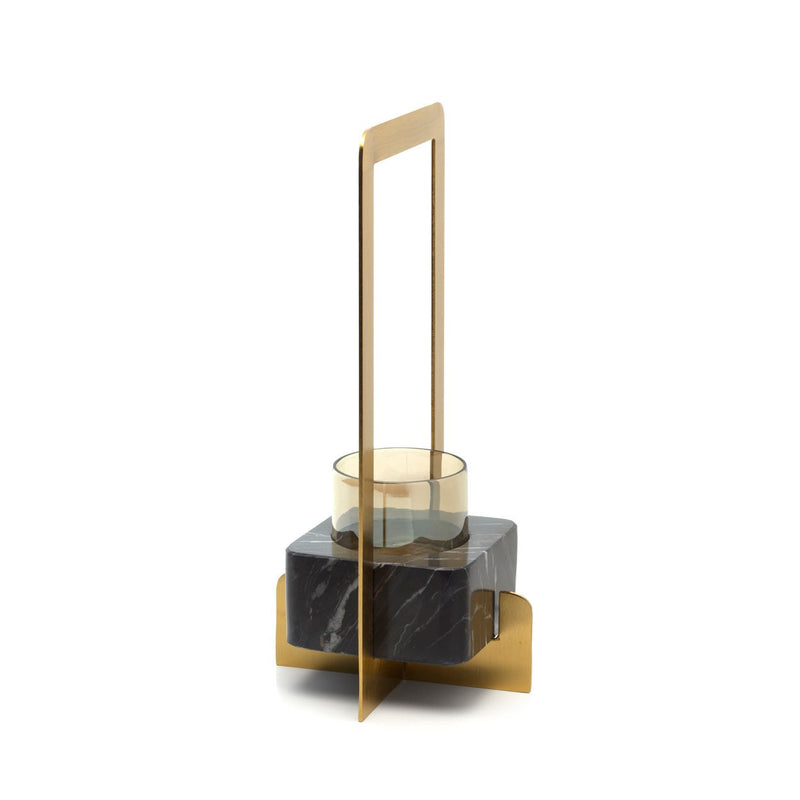 Dimensions Photophore à socle de marbre noir et anse de laiton 38 cm