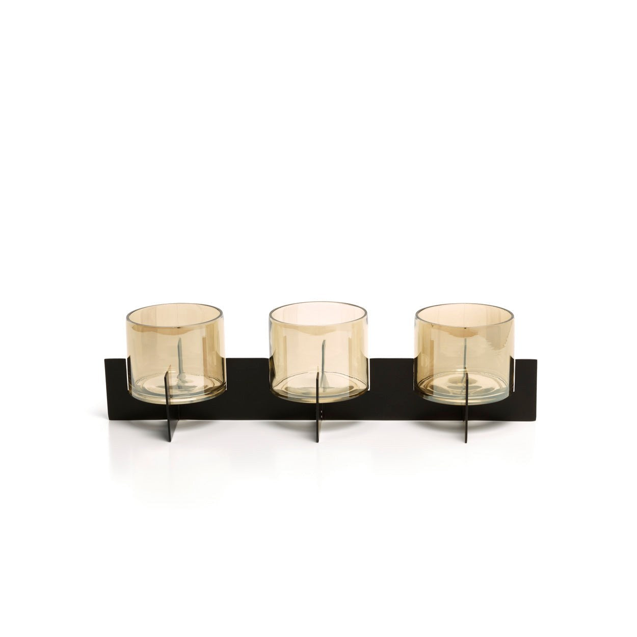 Photophore trois verres fumés sur réglette noire 40 cm, vue 3