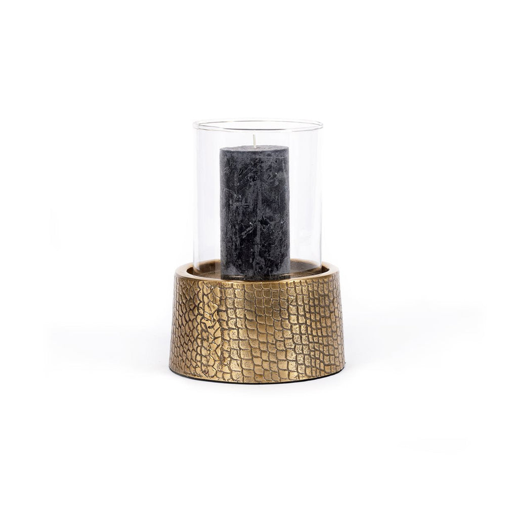 Photophore à verre cylindrique et socle croco laiton 24 cm, vue 5