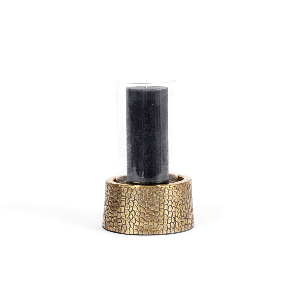 Photophore à verre élancé et socle croco laiton 22 cm, vue 5