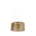 Photophore à verre élancé et socle croco laiton 22 cm