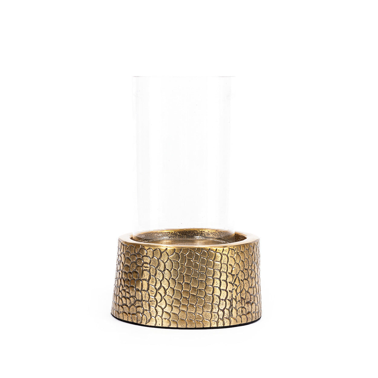 Photophore à verre élancé et socle croco laiton 22 cm