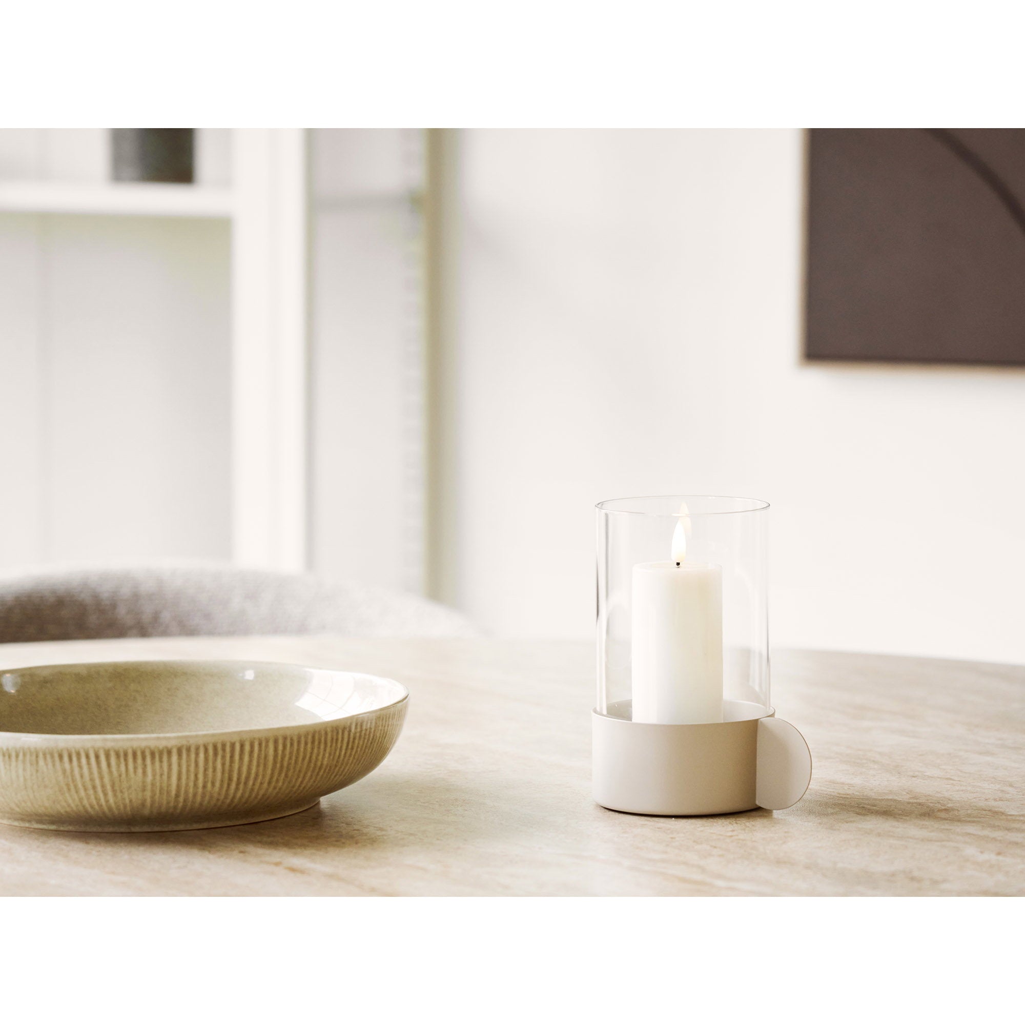 Photophore verre et socle beige 16 cm en situation