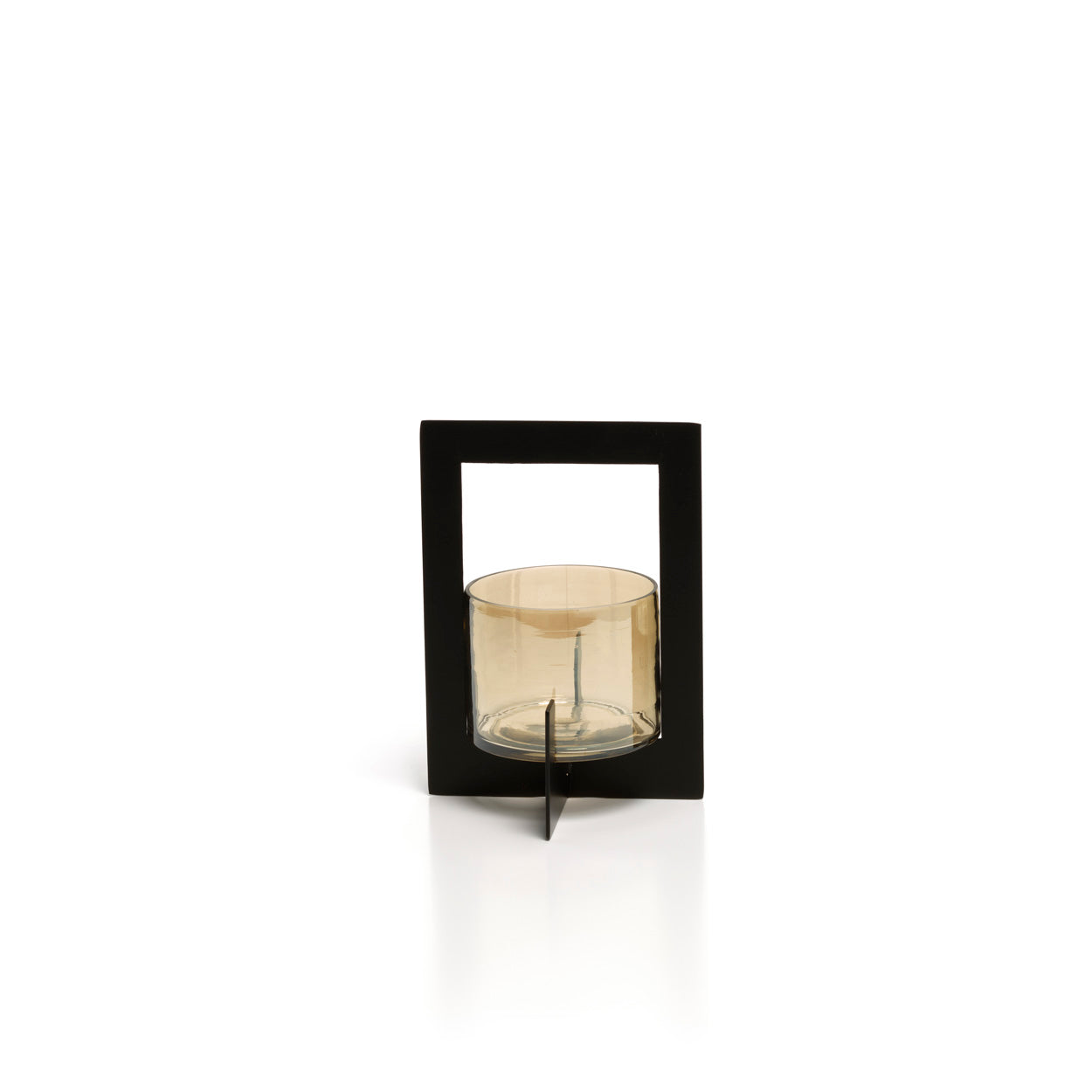 Photophore en verre fumé à cadre de métal noir 18 cm, vue 3