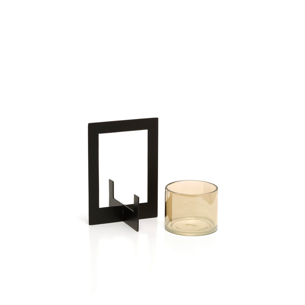 Photophore en verre fumé à cadre de métal noir 18 cm, vue 4