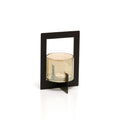 Photophore en verre fumé à cadre de métal noir 18 cm