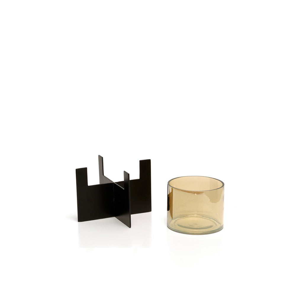 Photophore en verre fumé sur croisillon noir 13 cm, vue 4