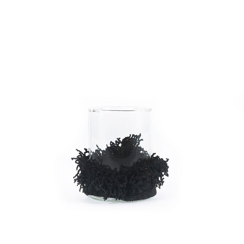 Dimensions Photophore en verre à manchette tissée noire 11 cm