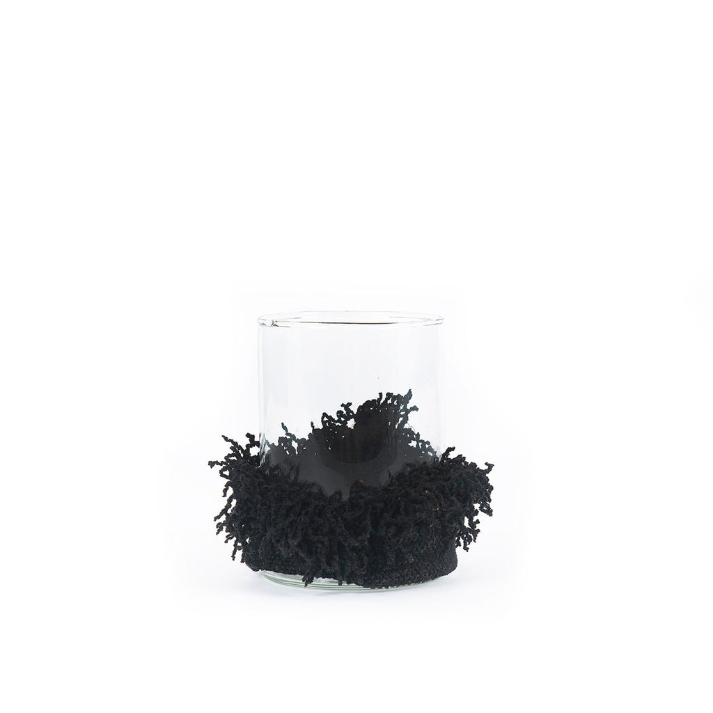 Photophore en verre à manchette tissée noire 11 cm