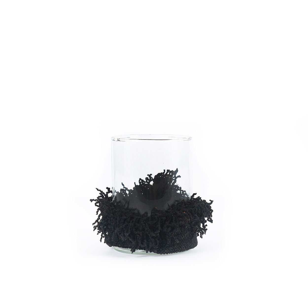 Photophore en verre à manchette tissée noire 11 cm