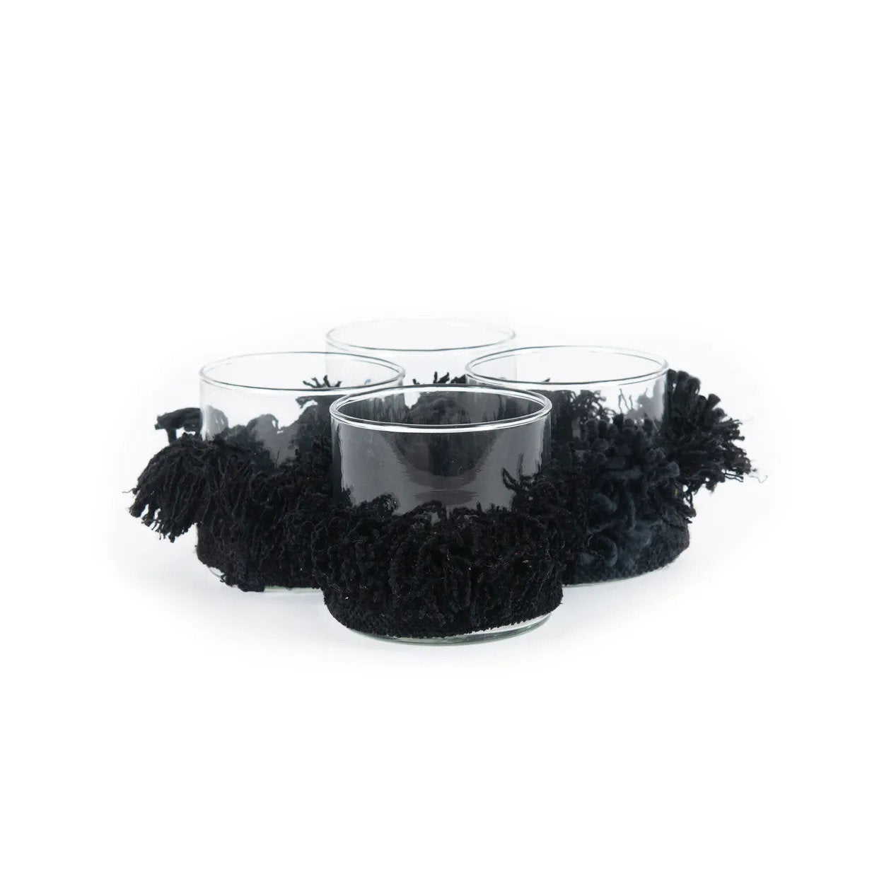 Photophore en verre à manchette tissée noire 8 cm, vue 4