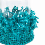 Photophore en verre à manchette tissée turquoise 11 cm, vue 3