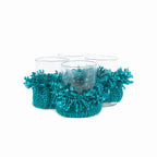 Photophore en verre à manchette tissée turquoise 11 cm, vue 4