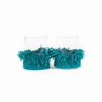 Photophore en verre à manchette tissée turquoise 13 cm, vue 4
