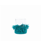 Photophore en verre à manchette tissée turquoise 13 cm