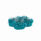 Photophore en verre à manchette tissée turquoise 8 cm, vue 3