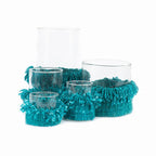 Photophore en verre à manchette tissée turquoise 8 cm, vue 5