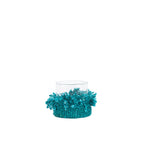 Photophore en verre à manchette tissée turquoise 8 cm