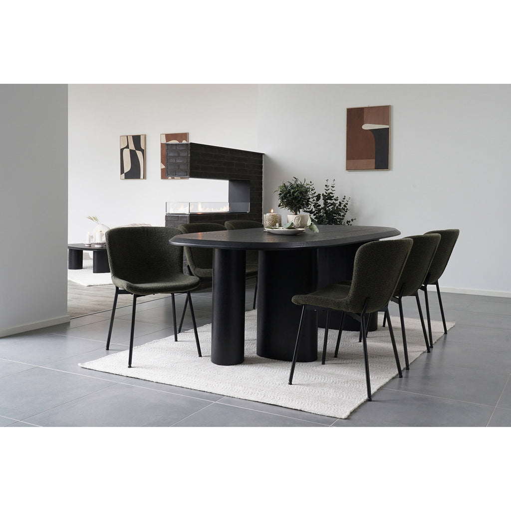Photophore verre moucheté taupe centre de table salle à manger table ovale noire chaises kaki