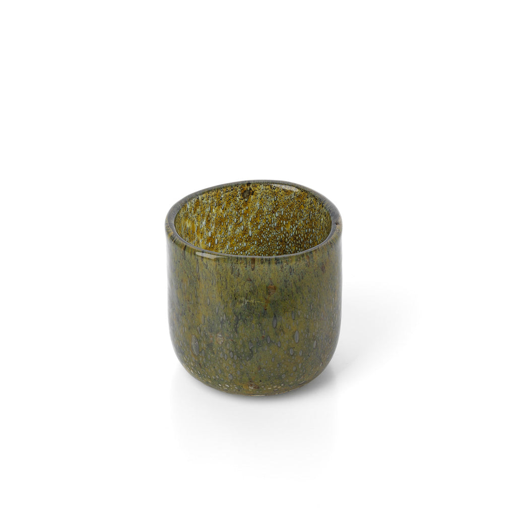 Photophore en verre olive moucheté 9 cm en situation