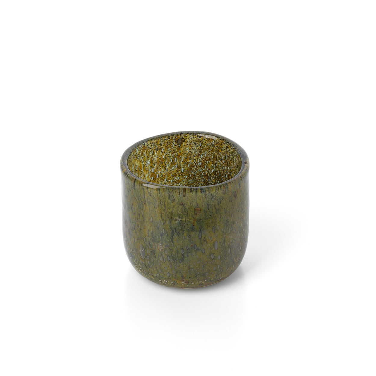 Photophore en verre olive moucheté 9 cm en situation